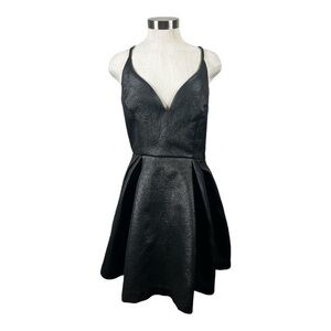 A. Peach Spaghetti Strap Metallic Black‎ Fit & Flare Dress Size Large